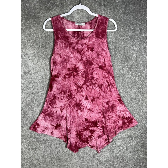 Lock & Love Premium Dresses & Skirts - Lock & Love Tunic Top Mini Dress Womens XL Red Tie Dye Scoop Neck‎ Asymmetrical